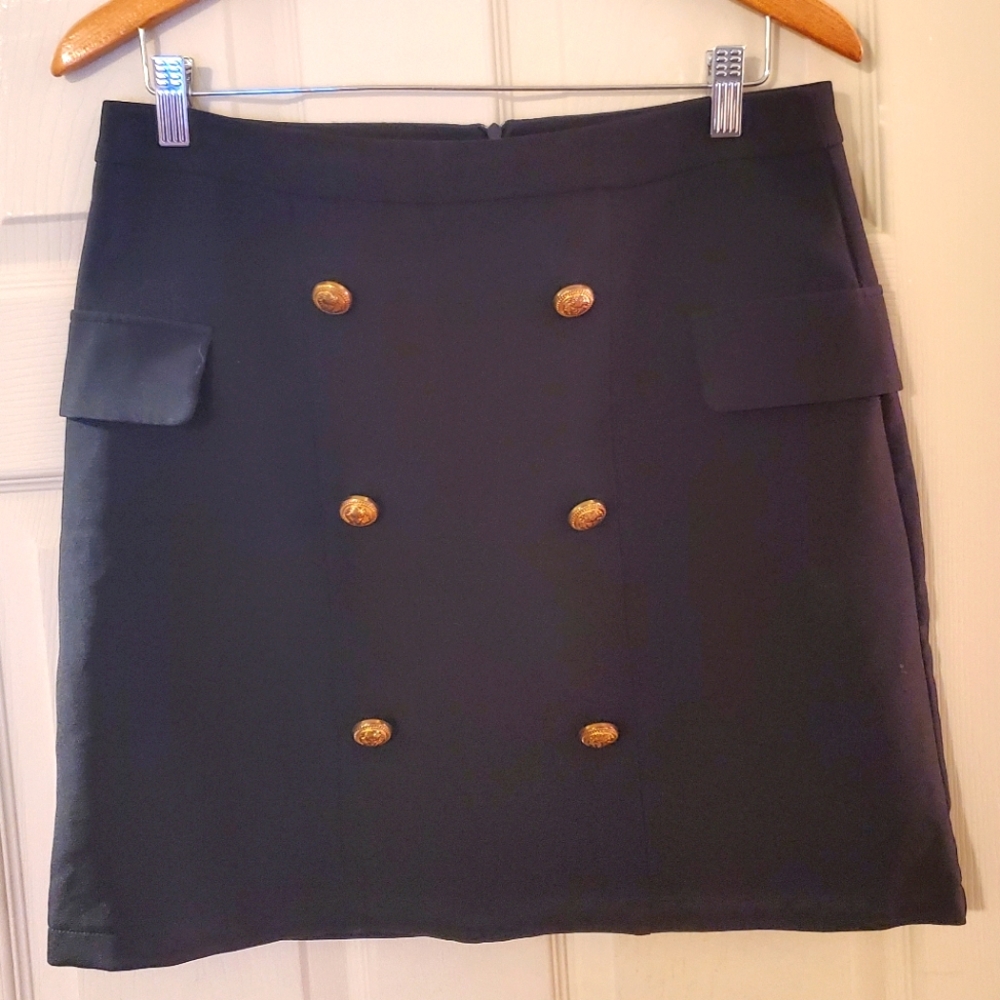 Double Button Detail Black Skirt